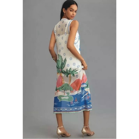 NWT ANTHROPOLOGIE x FARM RIO Graphic Mesh Tropical Midi Dress Size XS - Picture 2 of 9